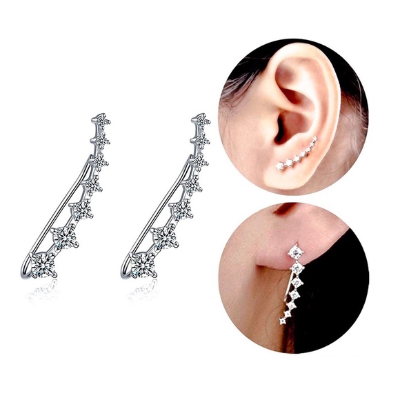 Jewelry - ONE PAIR LEFT!  Silver Crystal Ear Climbers